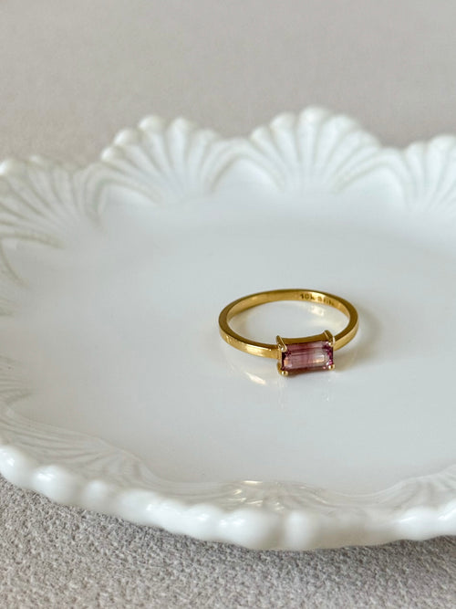 Natural Pink Tourmaline Baguette Ring