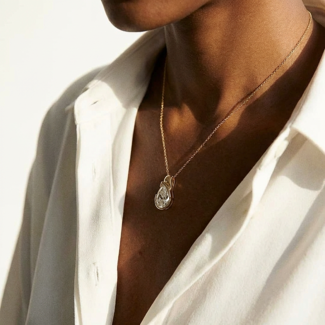 Modern Half Bezel Lab Diamond Pendant Necklace