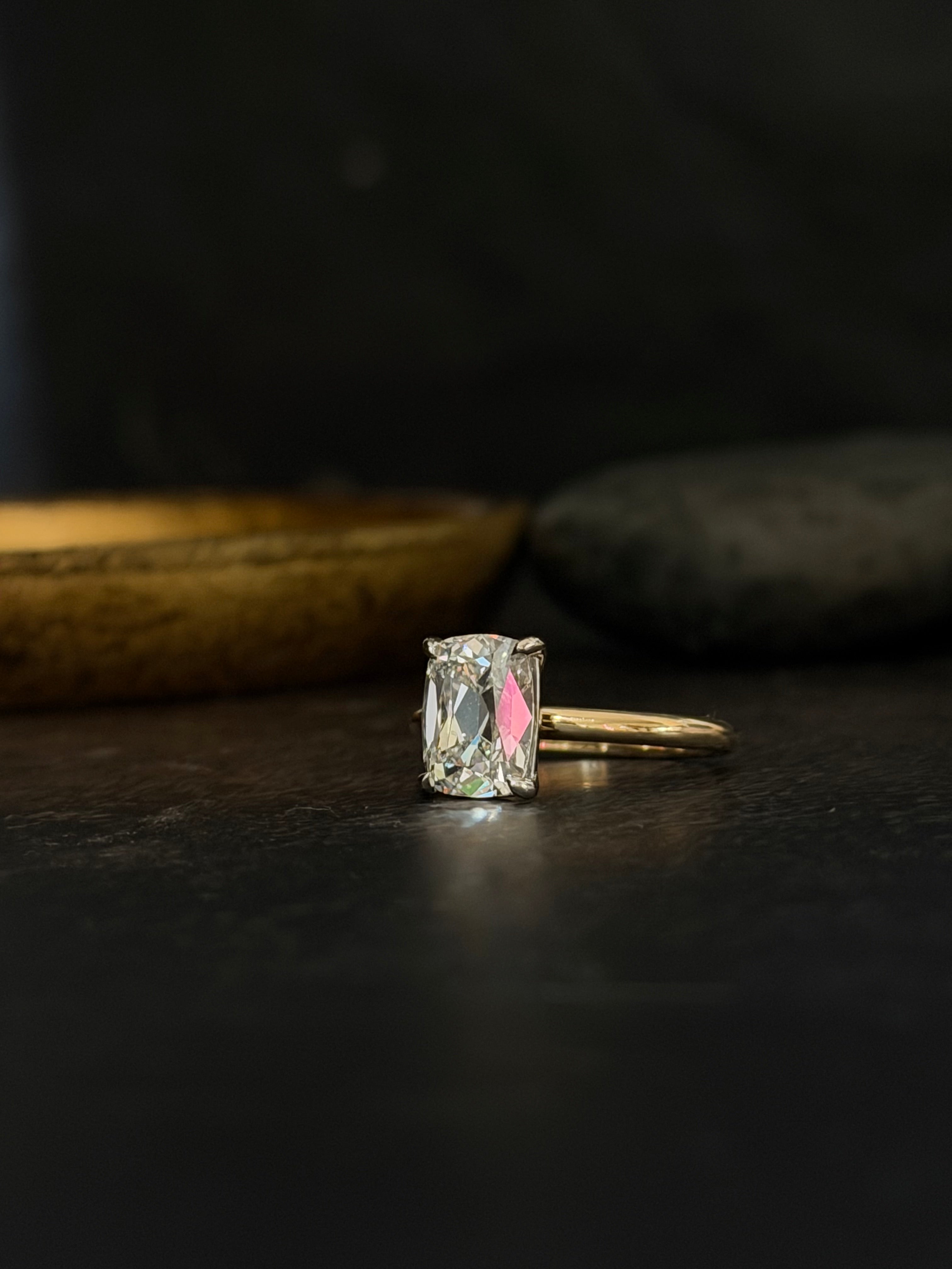 2.5CT Antique Cushion Cut Lab Diamond Two-Tone Solitaire Ring