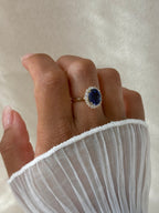 The Duchess: Lady Diana Inspired Lab Sapphire and Lab Diamond Halo Ring