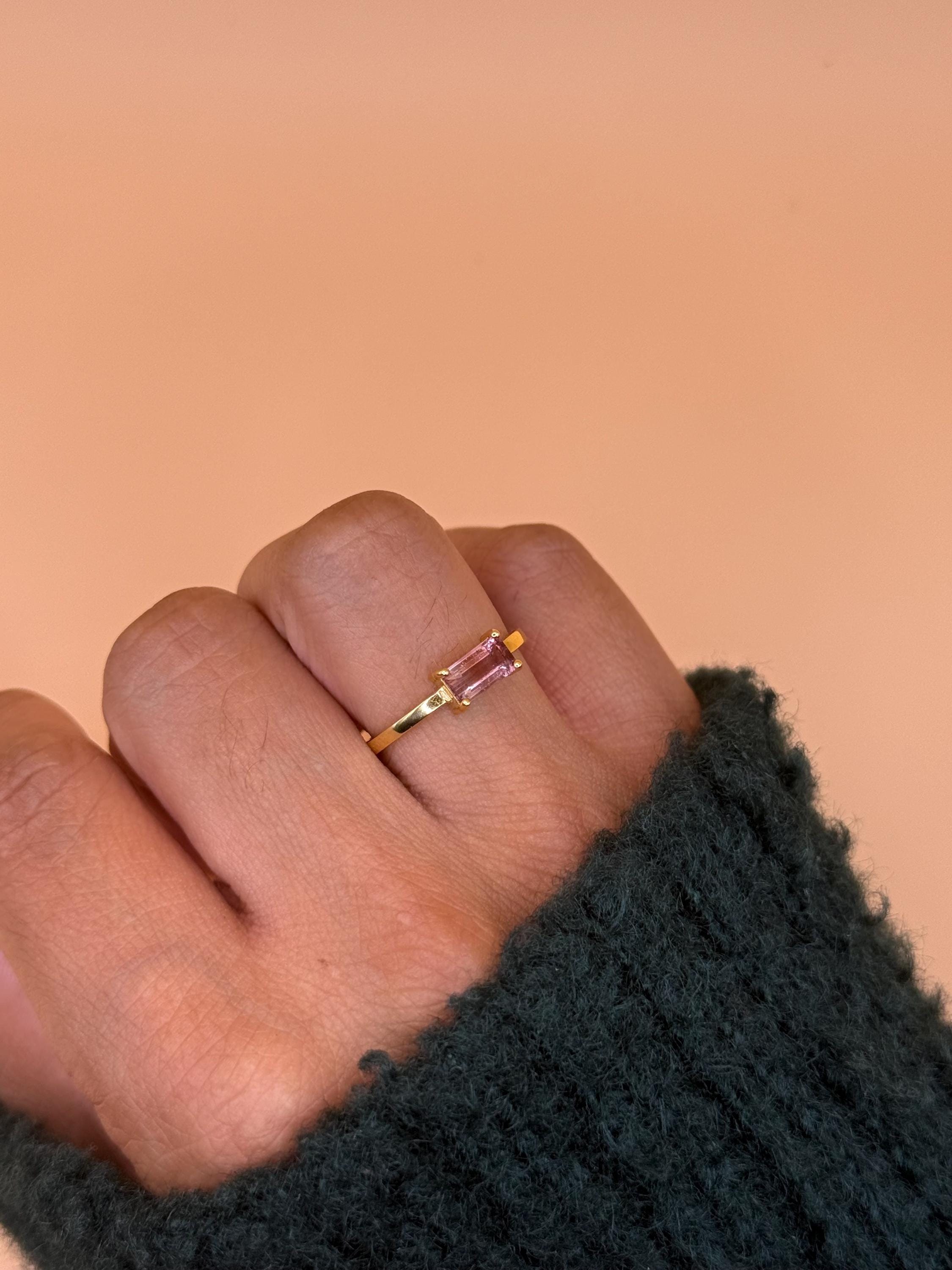 Natural Pink Tourmaline Baguette Ring