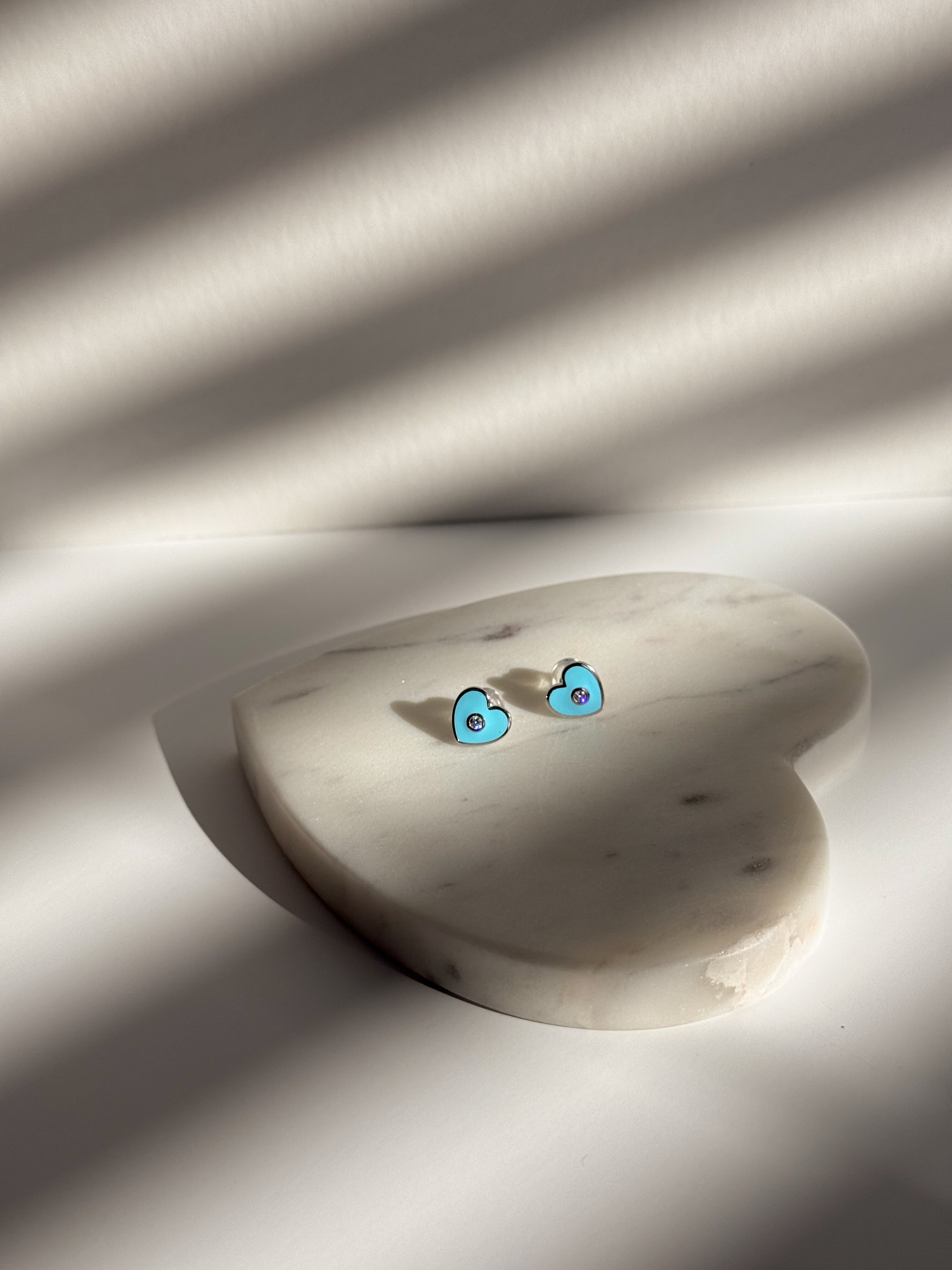 Enamel Heart Natural Diamond Stud Earrings: 14k Gold