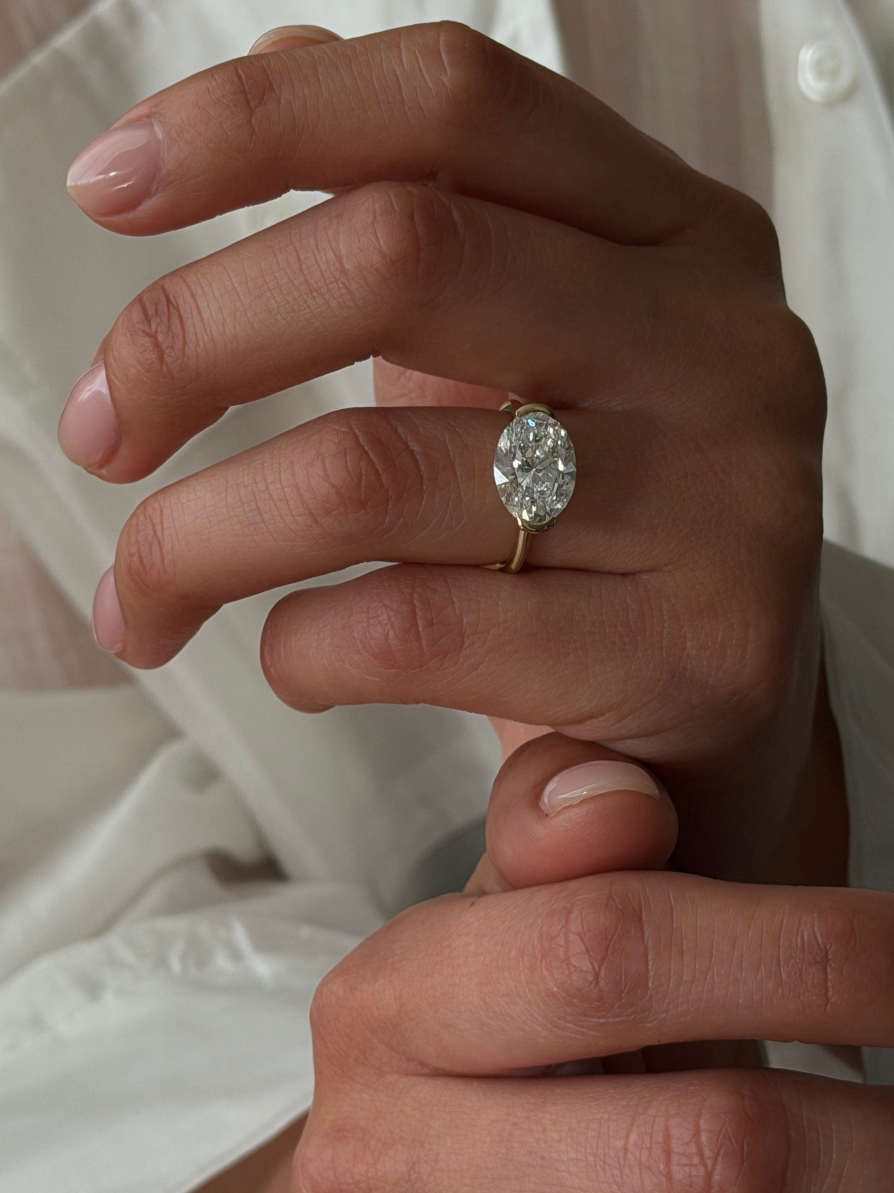 The Naomi: East-West Half Bezel Oval-Cut Lab Diamond Solitaire Ring ...