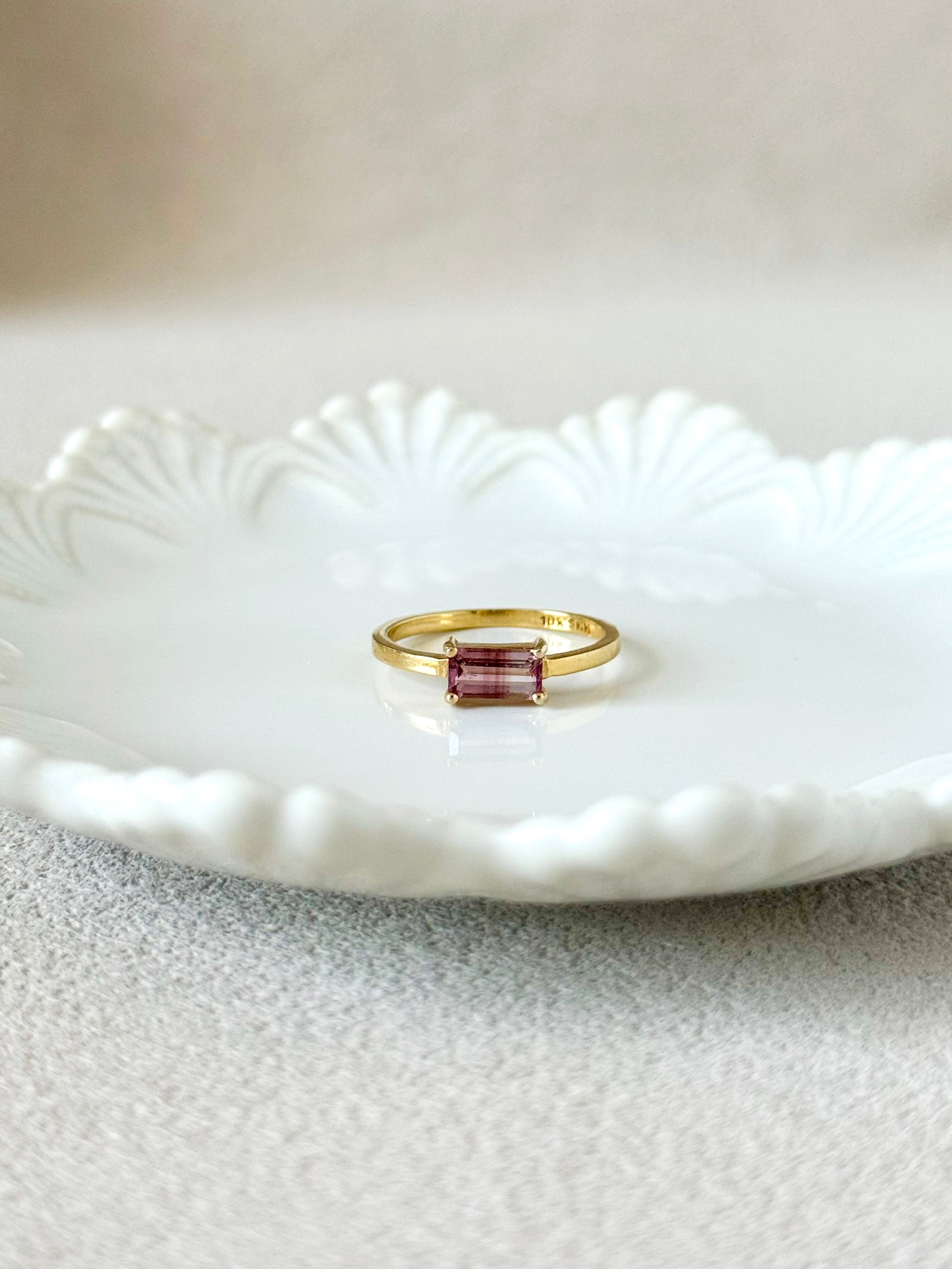 Natural Pink Tourmaline Baguette Ring