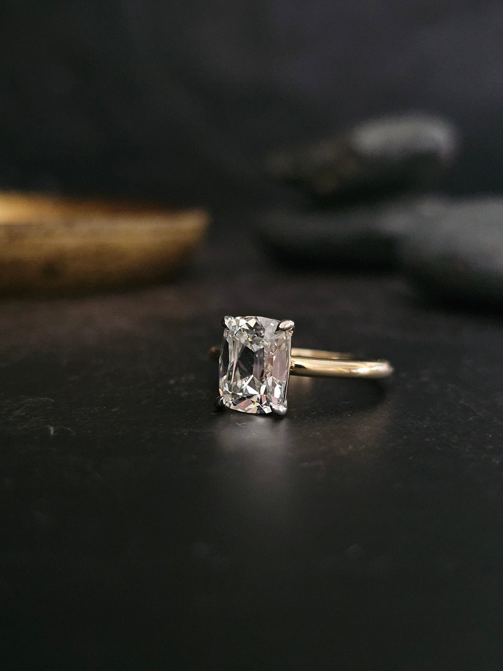 2.5CT Antique Cushion Cut Lab Diamond Two-Tone Solitaire Ring