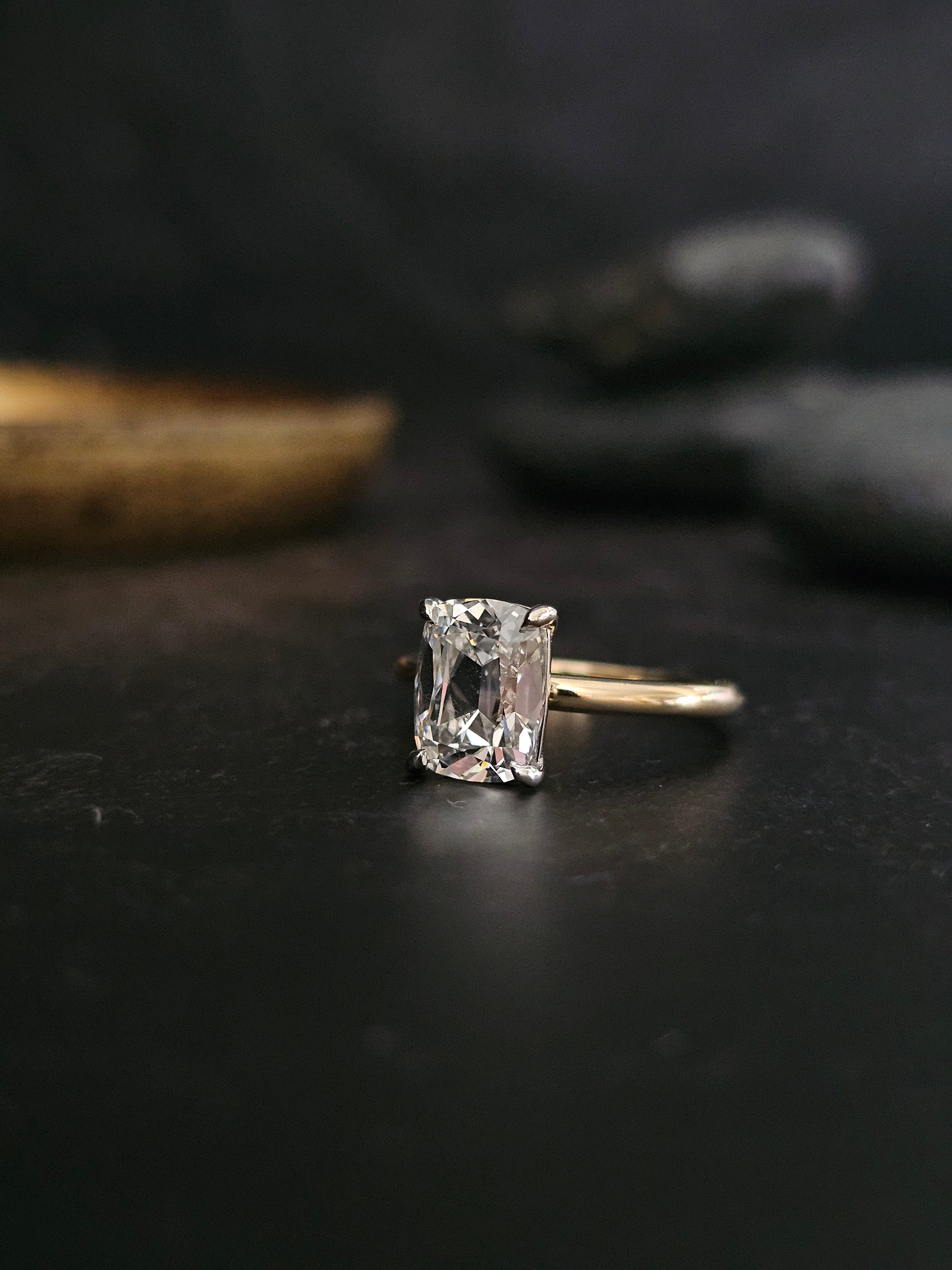 2.5CT Antique Cushion Cut Lab Diamond Two-Tone Solitaire Ring