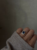 Lady Diana Inspired Lab Sapphire and Lab Diamond Halo Ring