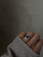 Lady Diana Inspired Lab Sapphire and Lab Diamond Halo Ring
