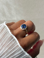 The Duchess: Lady Diana Inspired Lab Sapphire and Lab Diamond Halo Ring