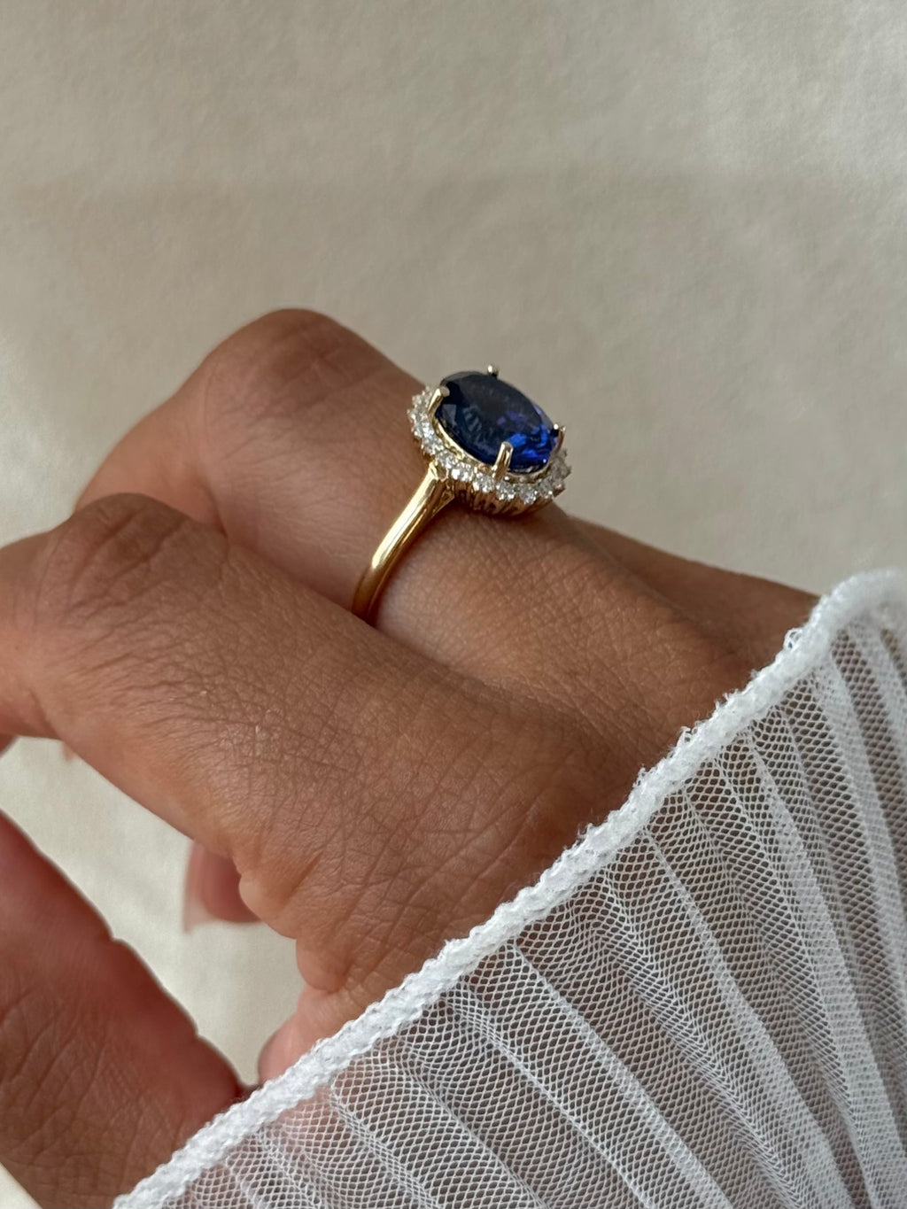 The Duchess: Lady Diana Inspired Lab Sapphire and Lab Diamond Halo Ring