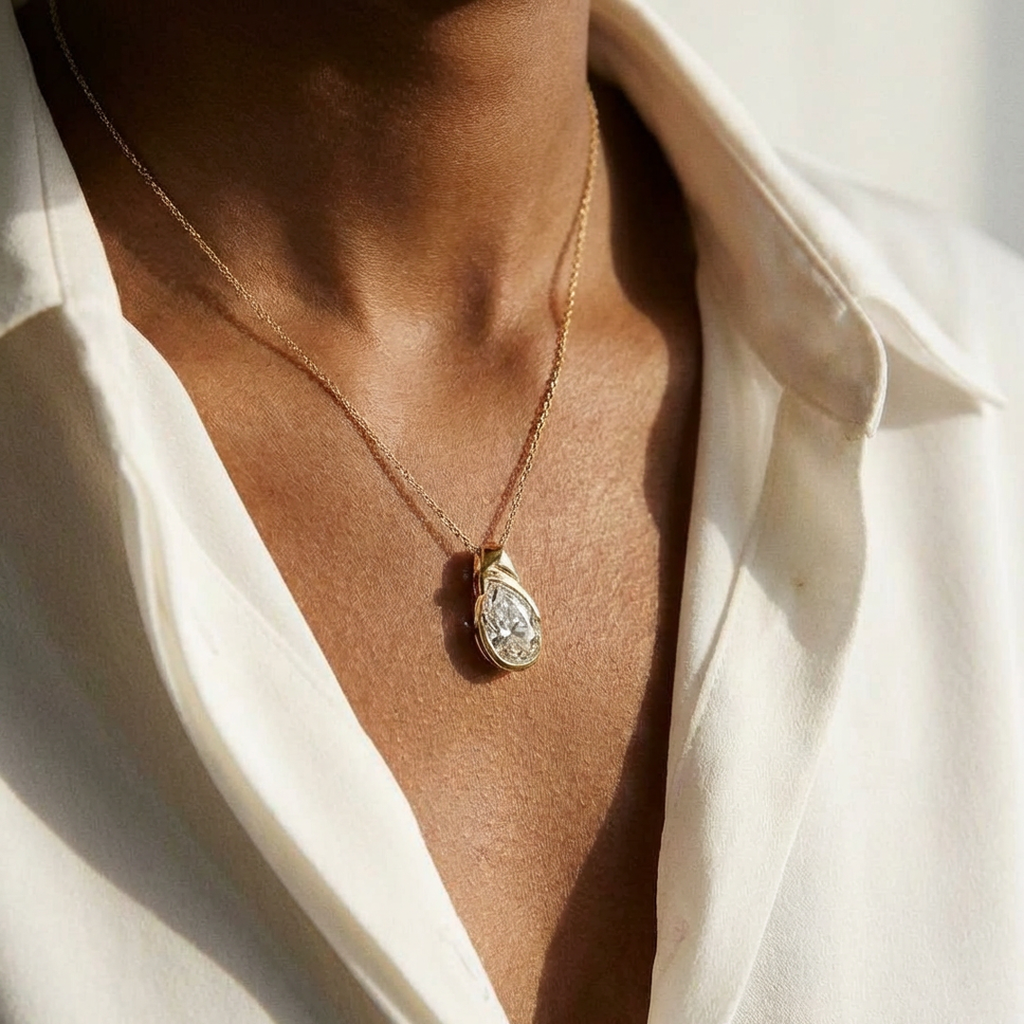 Modern Half Bezel Lab Diamond Pendant Necklace