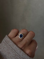 Lady Diana Inspired Lab Sapphire and Lab Diamond Halo Ring