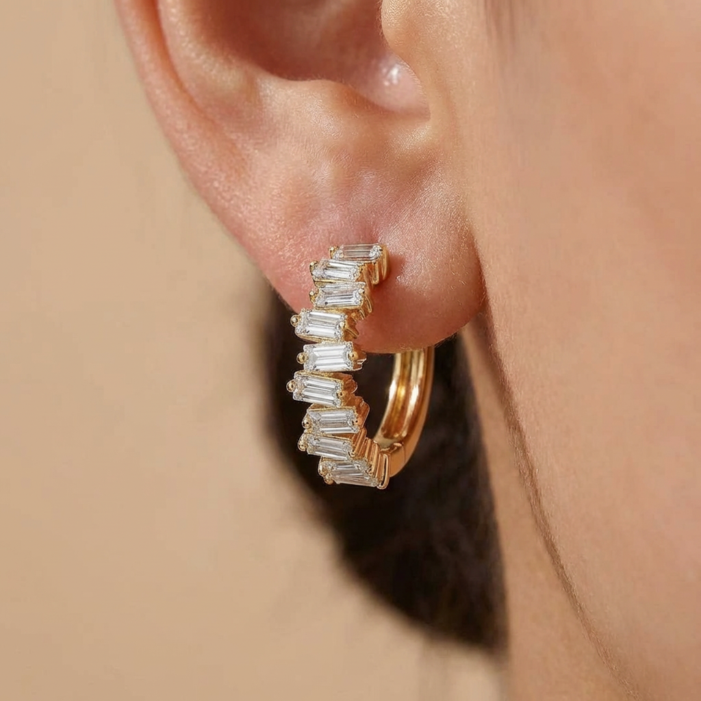 Baguette Lab Diamond Huggie Earrings