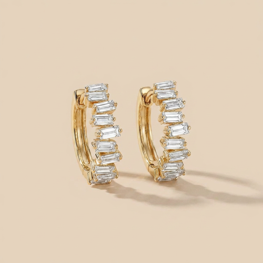 Baguette Lab Diamond Huggie Earrings