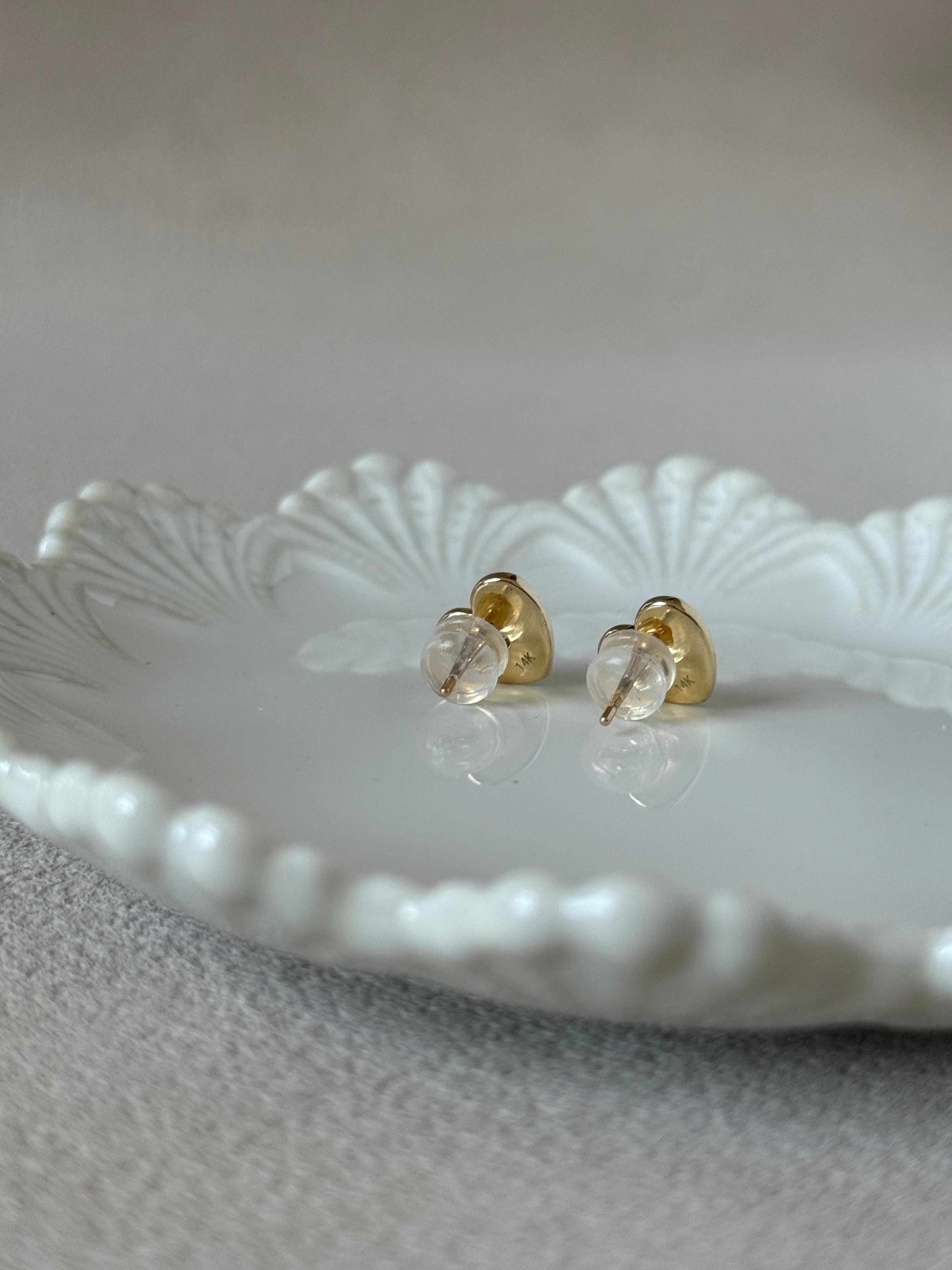 Enamel Heart Natural Diamond Stud Earrings: 14k Gold