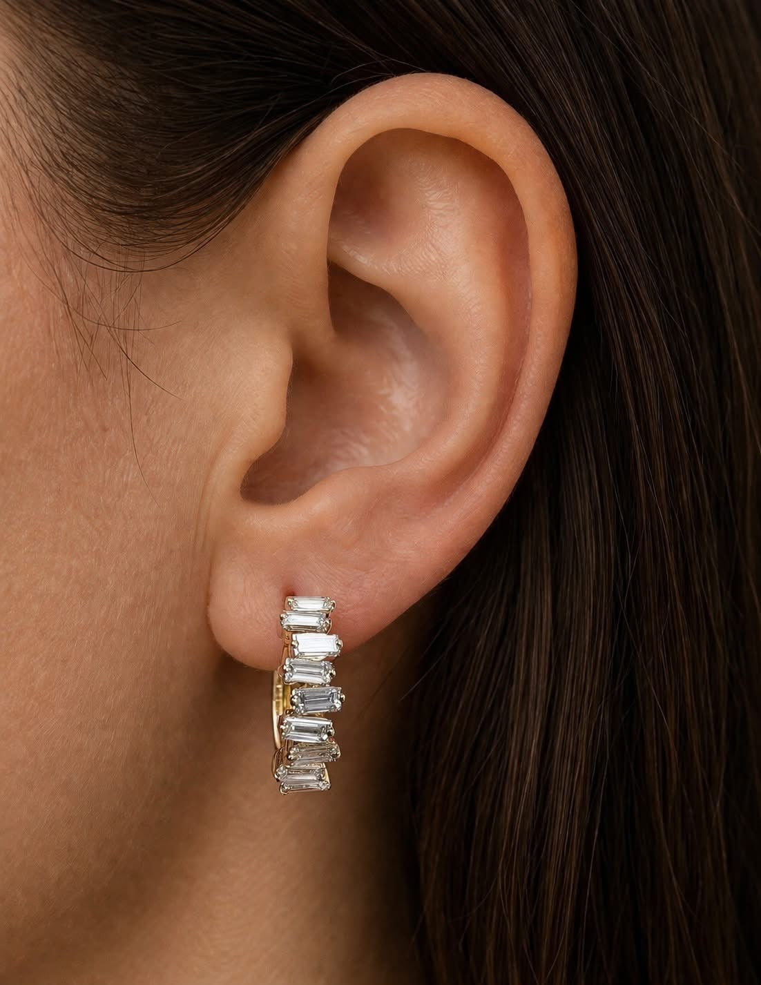 Baguette Lab Diamond Huggie Earrings