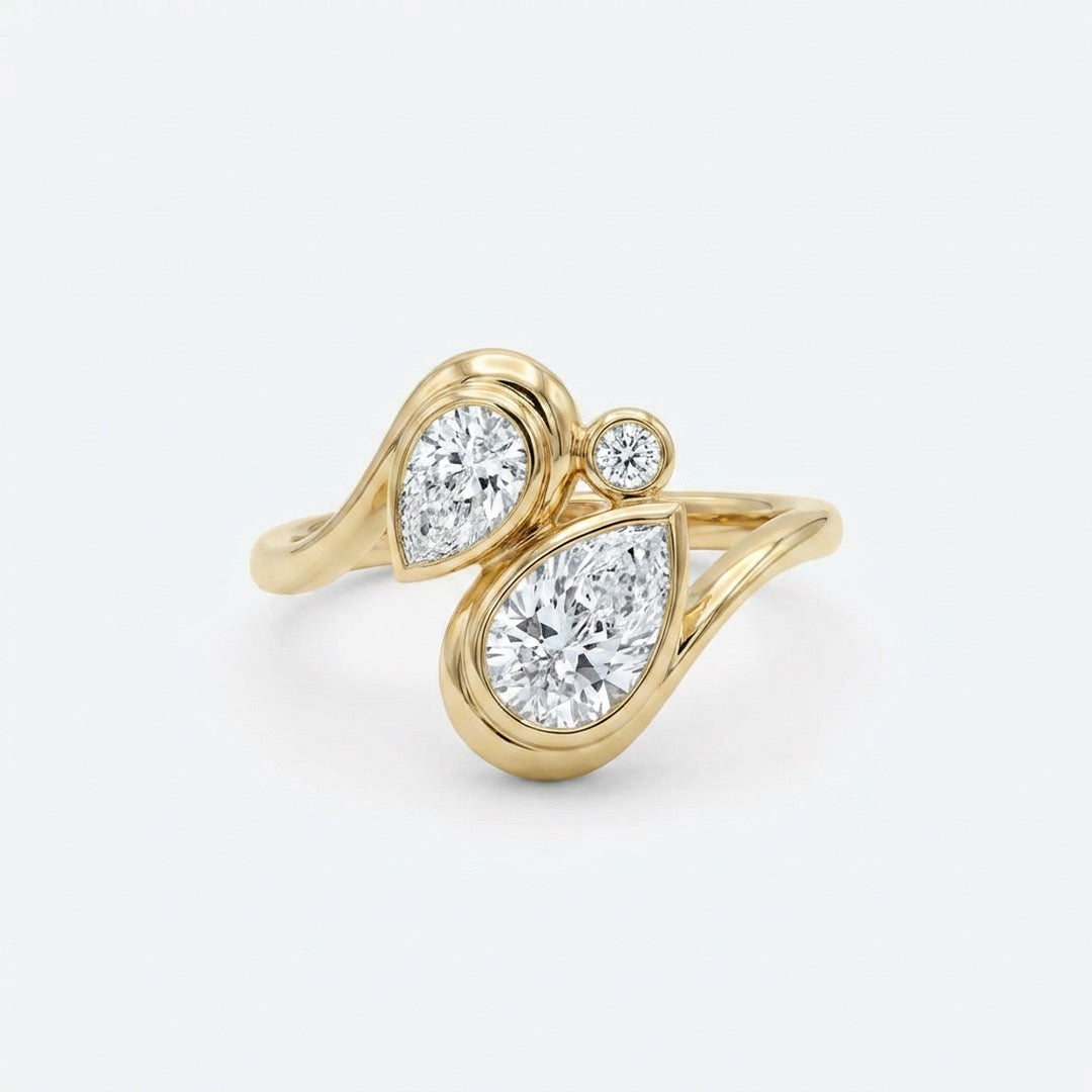 The Trielle: Pear-Cut Toi et Moi Lab Diamond Ring