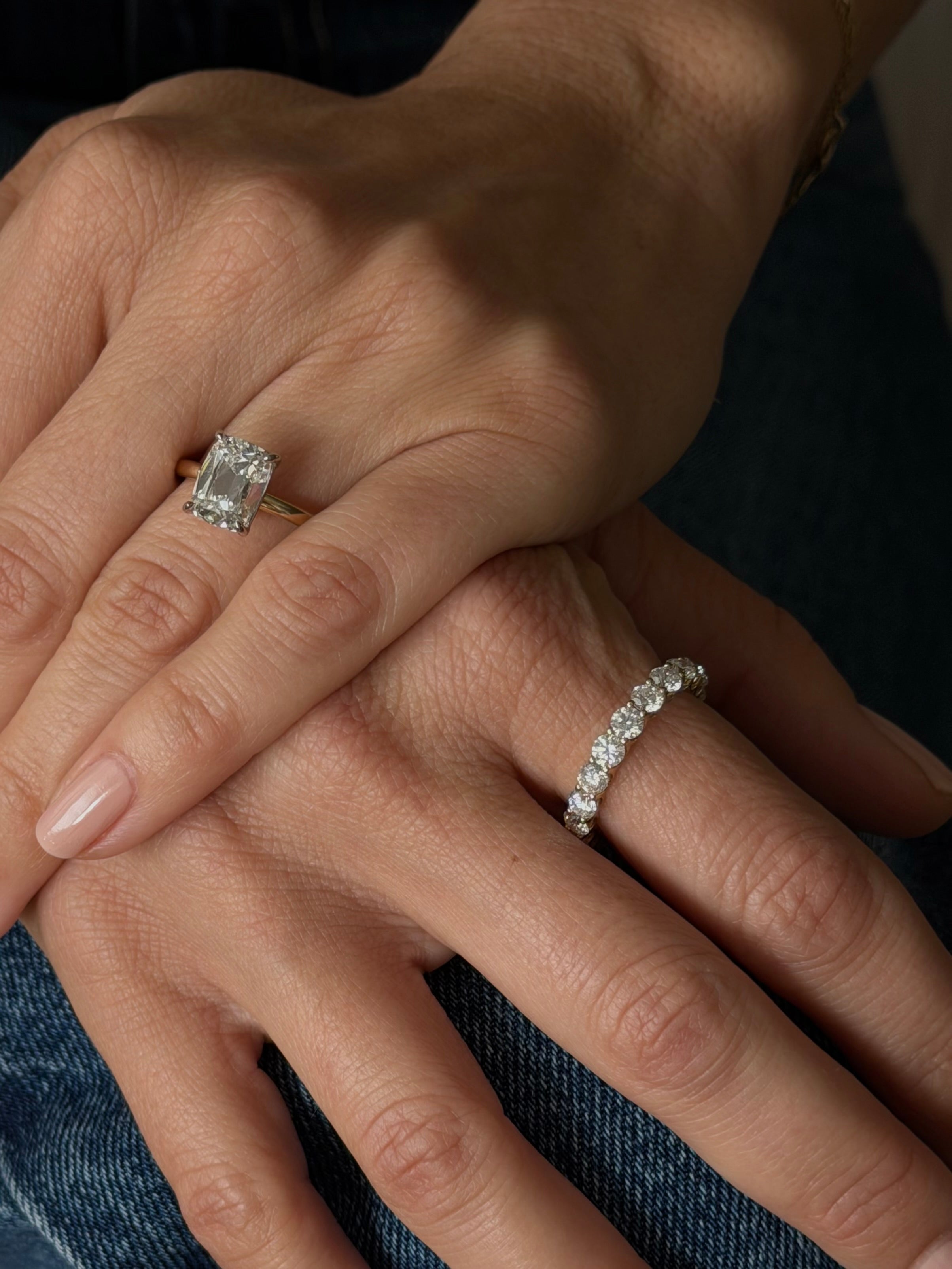 2.5CT Antique Cushion Cut Lab Diamond Two-Tone Solitaire Ring