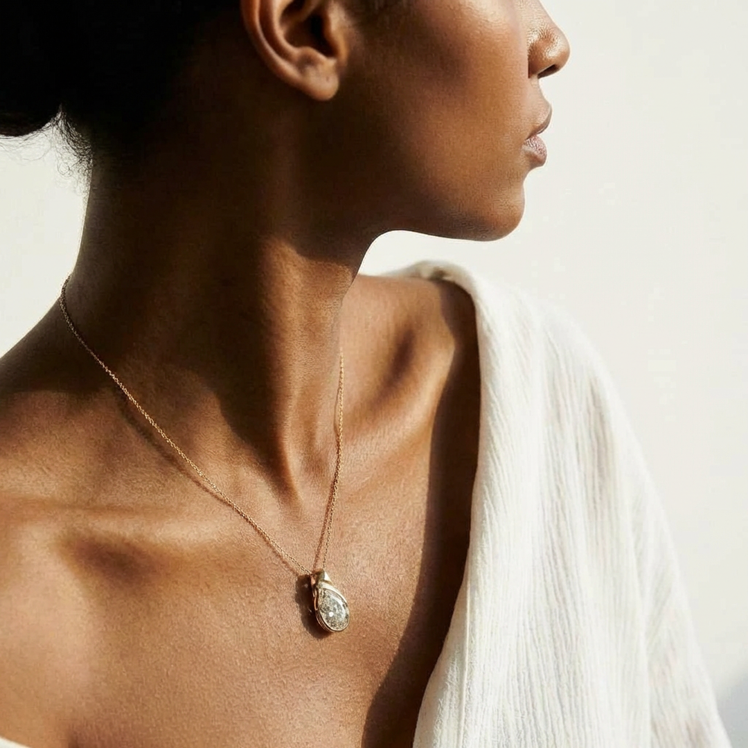 Modern Half Bezel Lab Diamond Pendant Necklace
