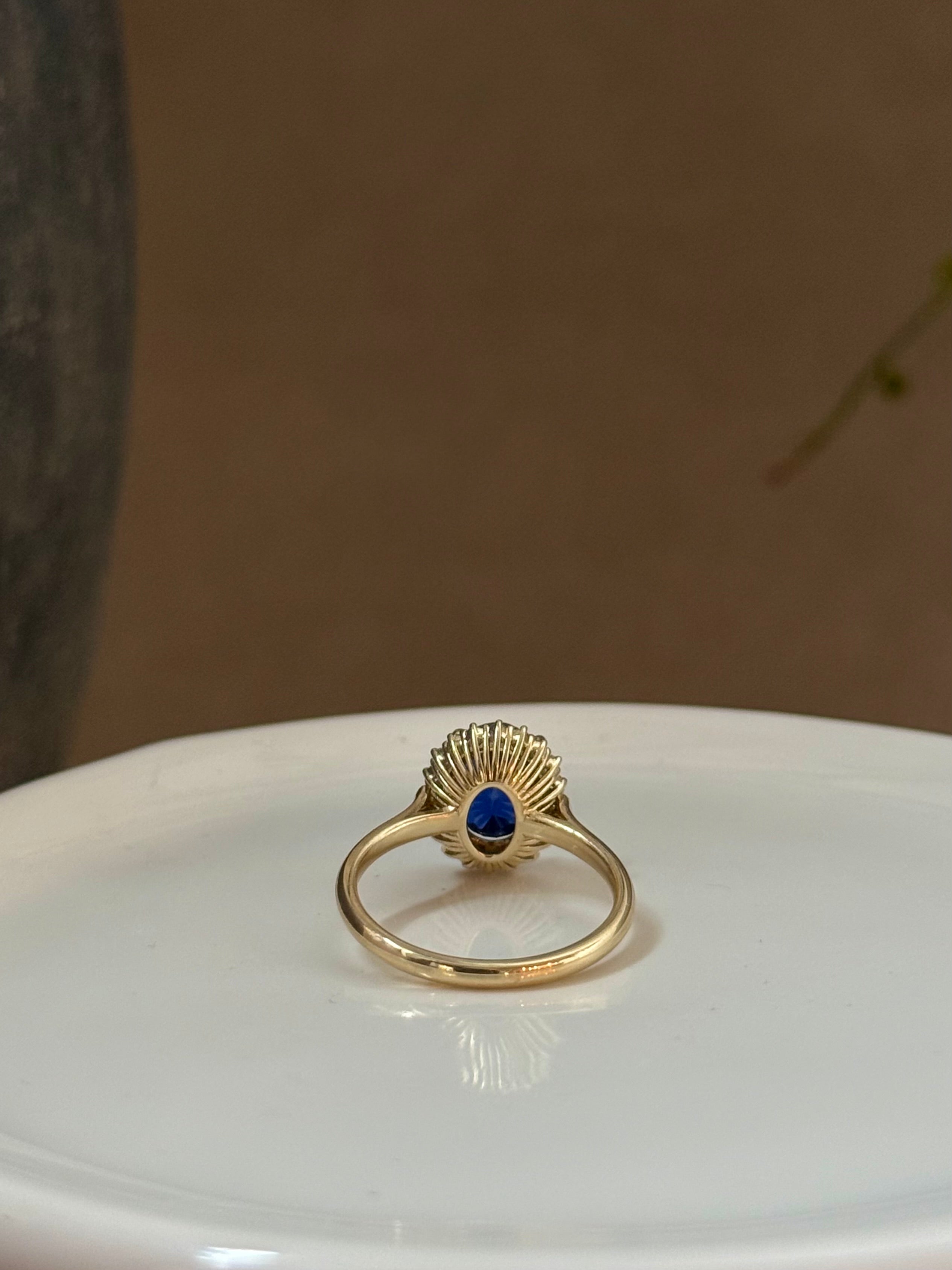 Lady Diana Inspired Lab Sapphire and Lab Diamond Halo Ring