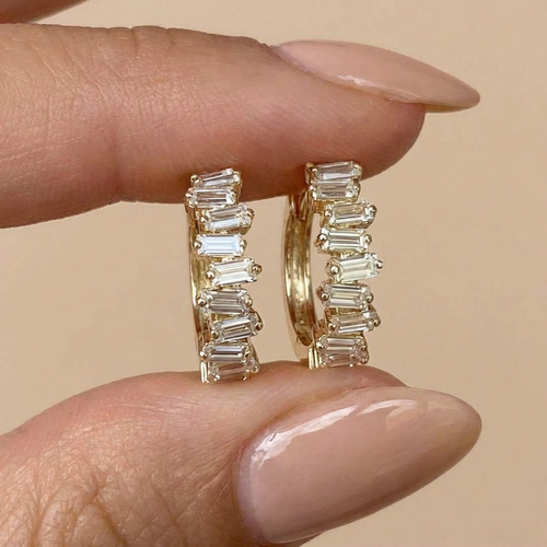 Baguette Lab Diamond Huggie Earrings