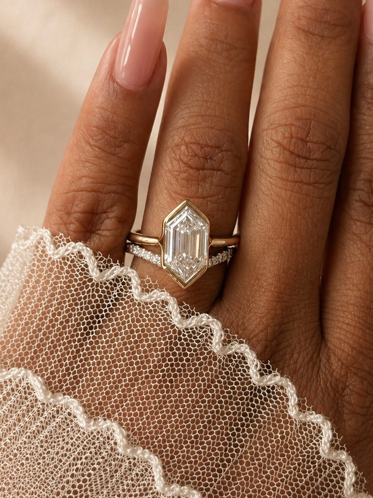 The Harlow: Half-Bezel Hexagon-Cut Lab Diamond Ring