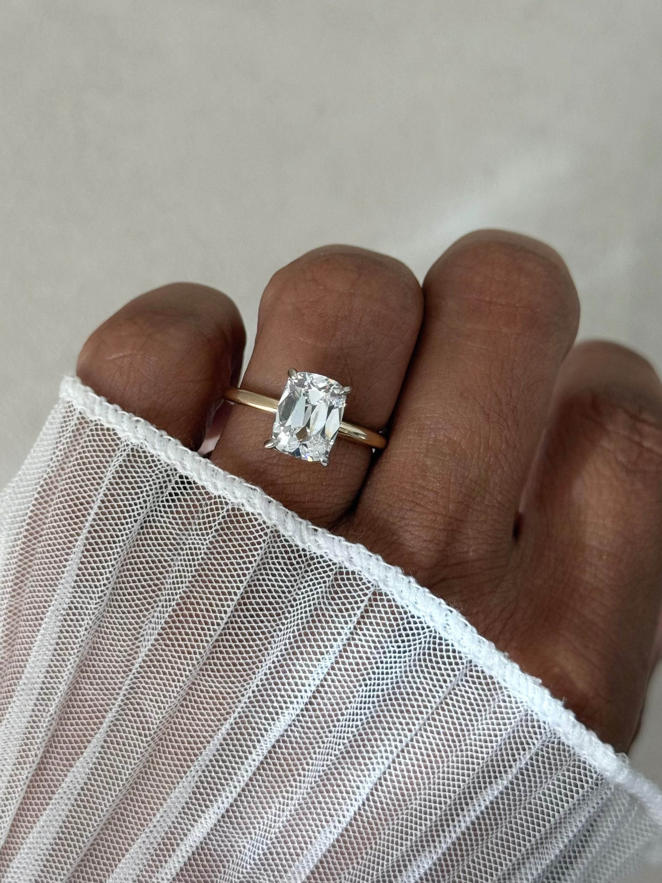2.5CT Antique Cushion Cut Lab Diamond Two-Tone Solitaire Ring