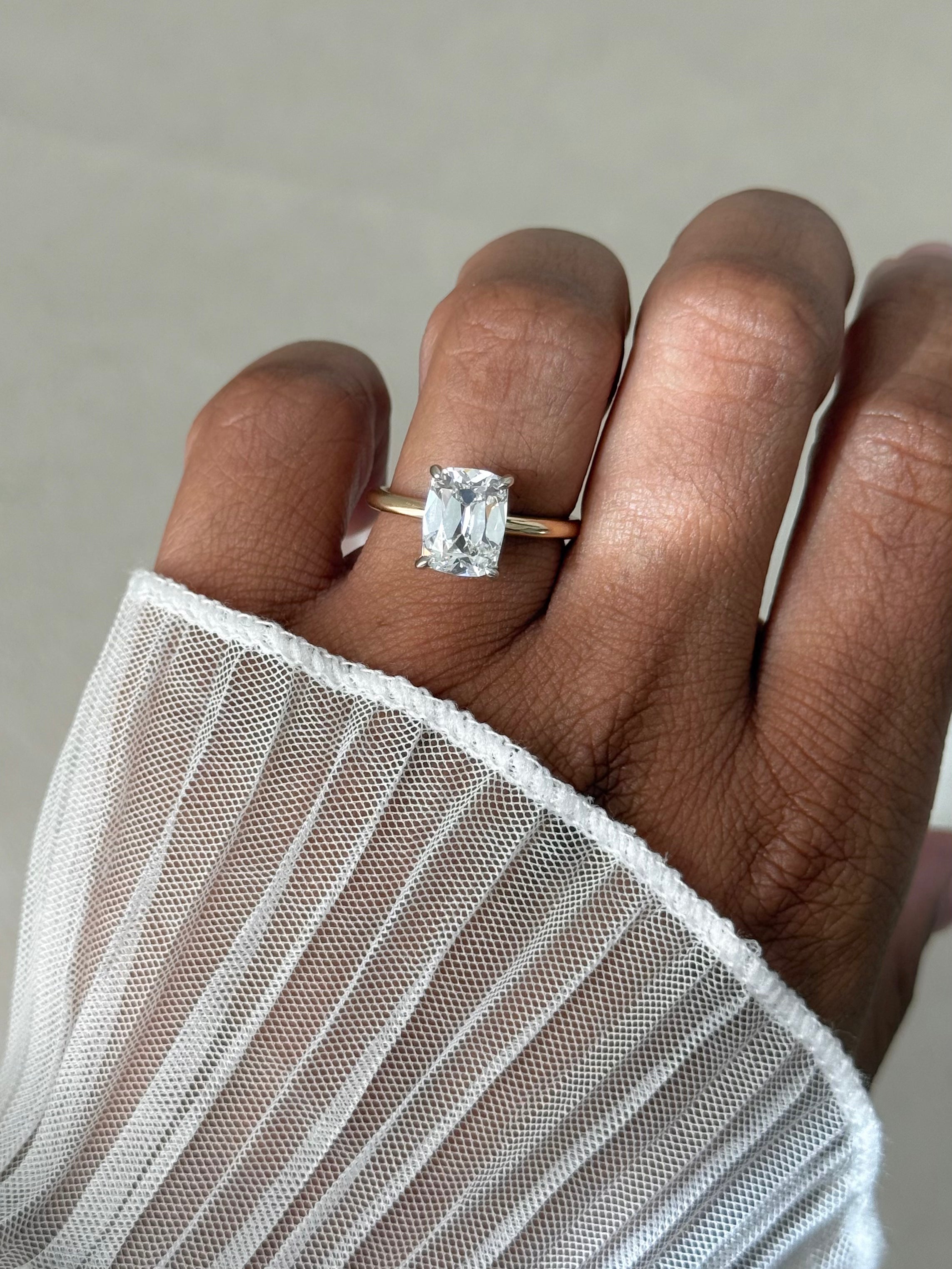 2.5CT Antique Cushion Cut Lab Diamond Two-Tone Solitaire Ring