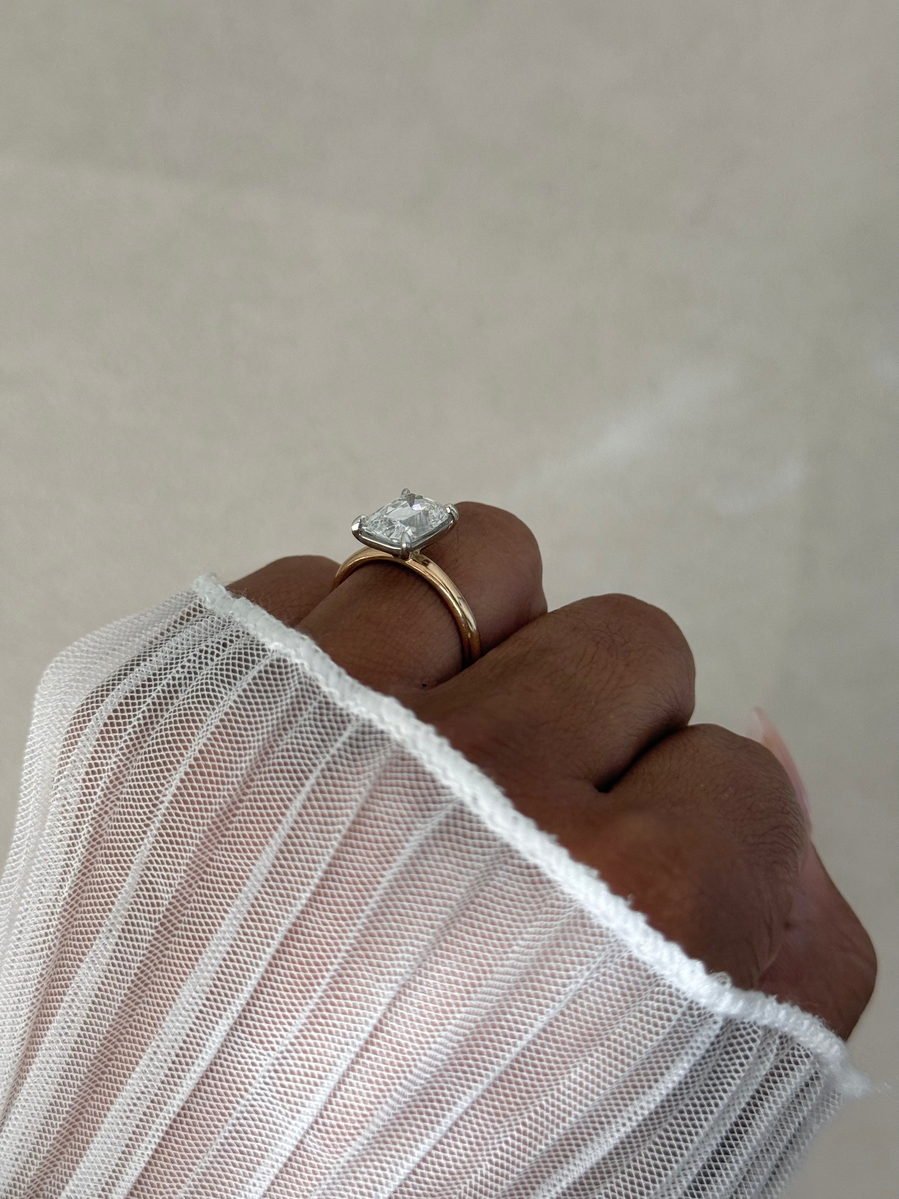 2.5CT Antique Cushion Cut Lab Diamond Two-Tone Solitaire Ring