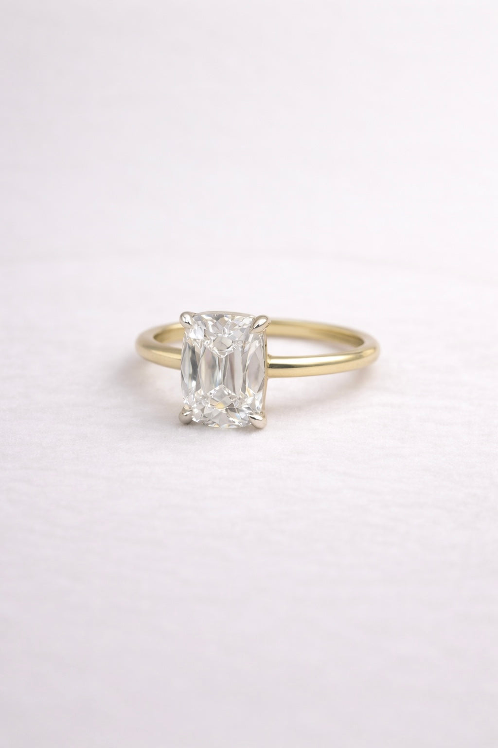 2.5CT Antique Cushion Cut Lab Diamond Two-Tone Solitaire Ring
