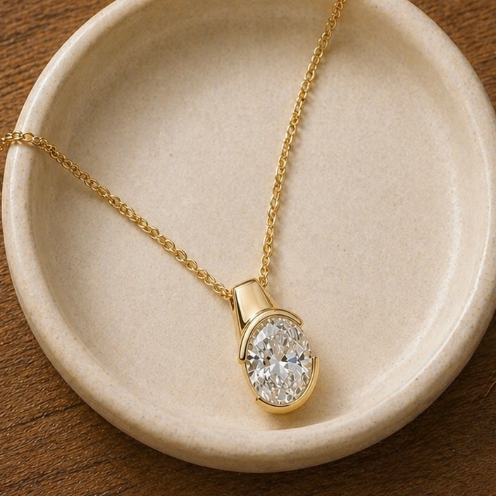 Modern Half Bezel Lab Diamond Pendant Necklace