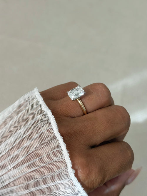 2.5CT Antique Cushion Cut Lab Diamond Two-Tone Solitaire Ring