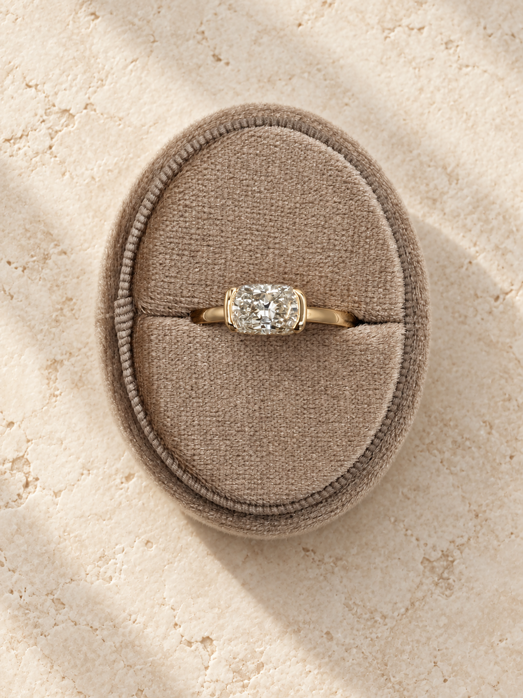 The Solene: Elongated Cushion-Cut, Half-Bezel Ring