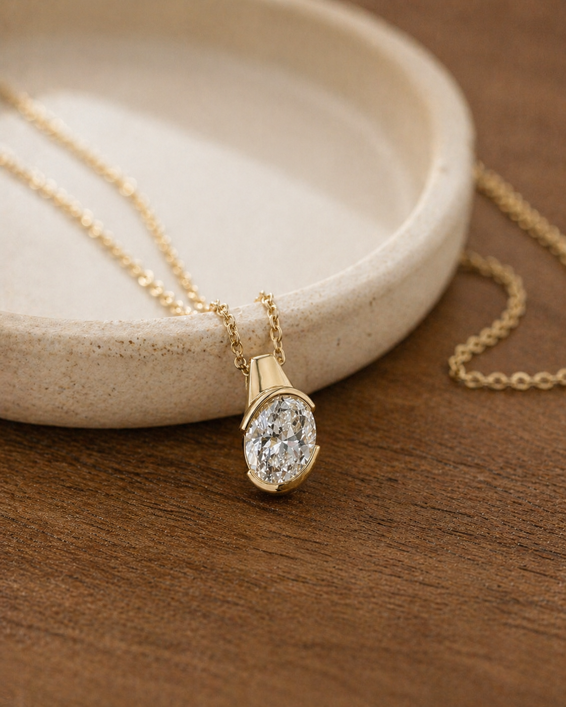 Modern Half Bezel Lab Diamond Pendant Necklace
