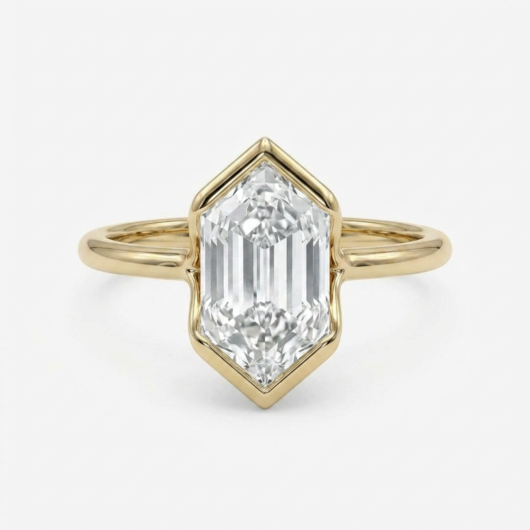 The Harlow: Half-Bezel Hexagon-Cut Lab Diamond Ring