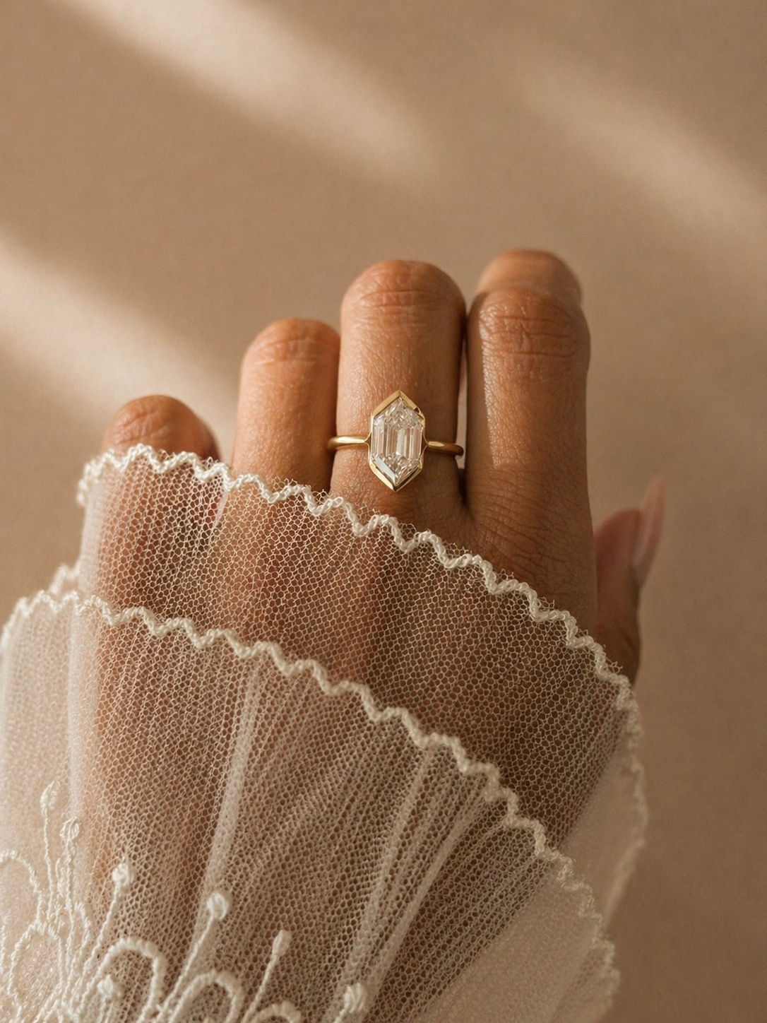The Harlow: Half-Bezel Hexagon-Cut Lab Diamond Ring