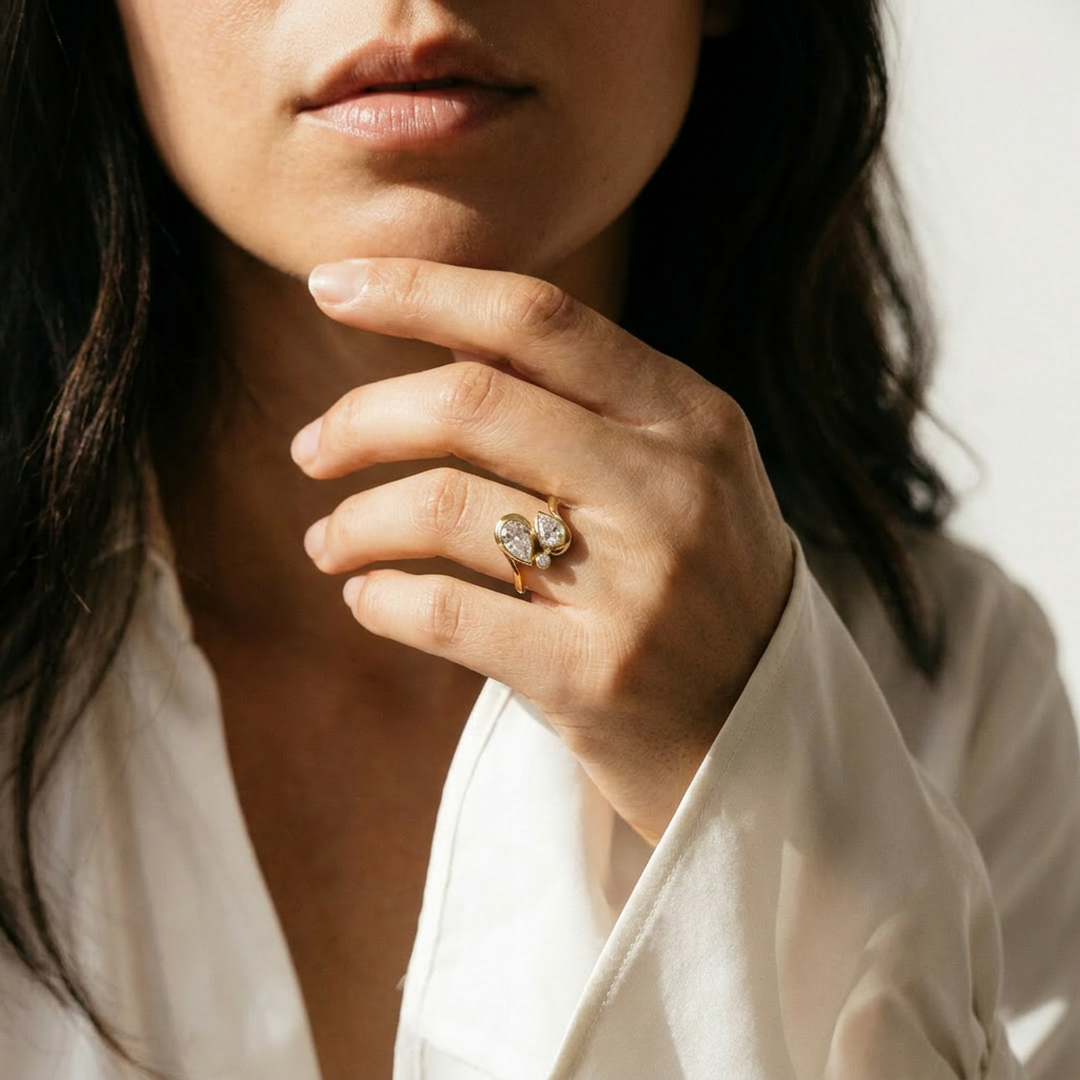 The Trielle: Pear-Cut Toi et Moi Lab Diamond Ring