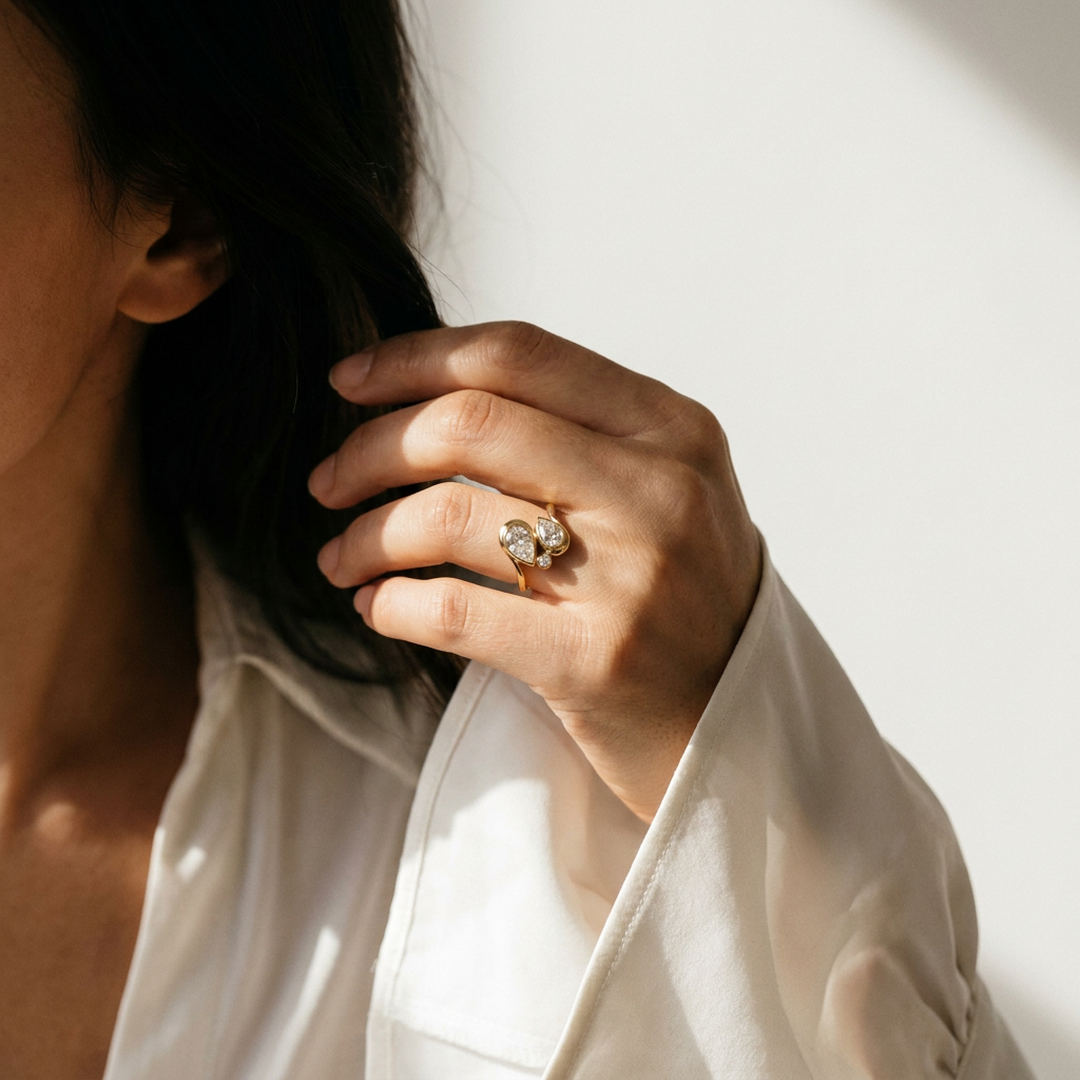 The Trielle: Pear-Cut Toi et Moi Lab Diamond Ring